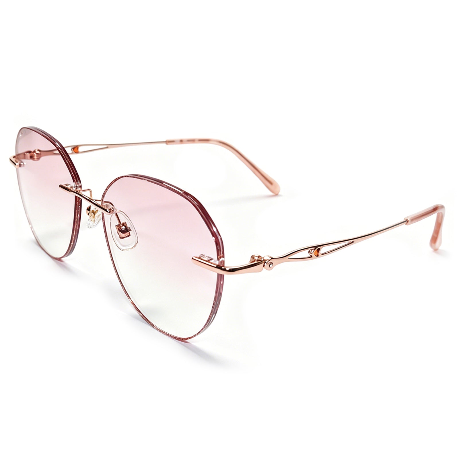 Women Round Rhinestone Cut Rimless Rose Gold Metal Eyeglasses, Free Shipping on Orders Over $79