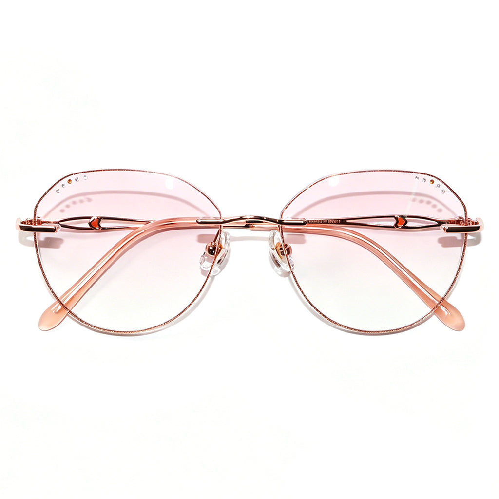 Women Round Rhinestone Cut Rimless Rose Gold Metal Eyeglasses, Free Shipping on Orders Over $79