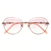 Women Round Rhinestone Cut Rimless Rose Gold Metal Eyeglasses, Free Shipping on Orders Over $79