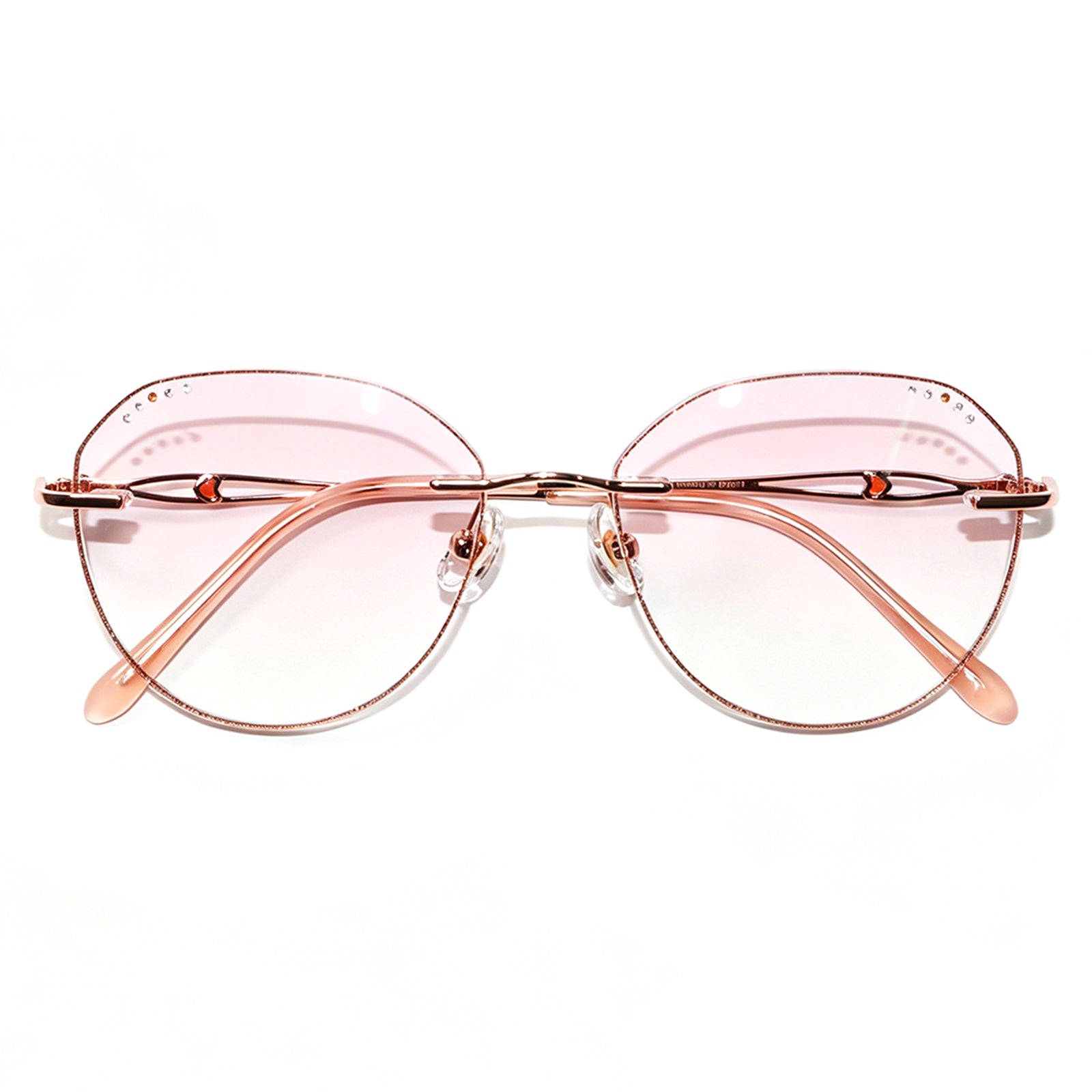 Women Round Rhinestone Cut Rimless Rose Gold Metal Eyeglasses, Free Shipping on Orders Over $79