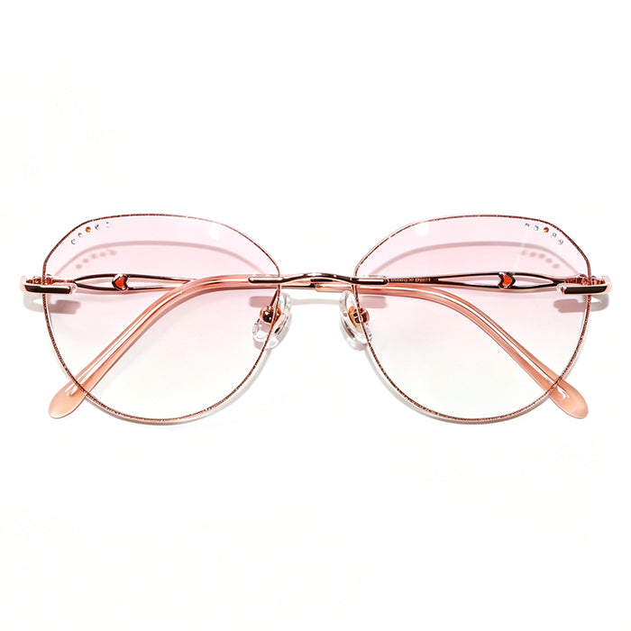 Women Round Rhinestone Cut Rimless Rose Gold Metal Eyeglasses, Free Shipping on Orders Over $79