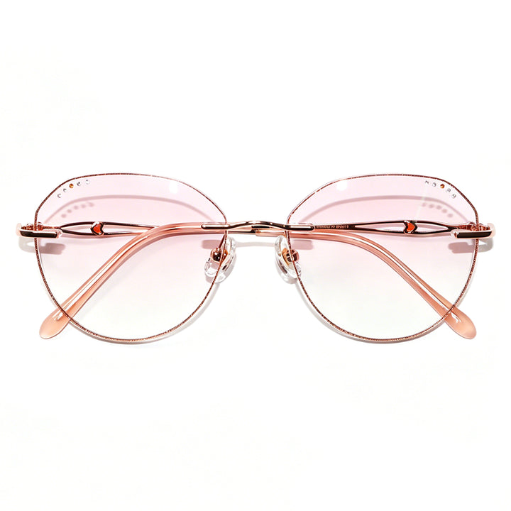 Women Round Rhinestone Cut Rimless Rose Gold Metal Eyeglasses, Free Shipping on Orders Over $79