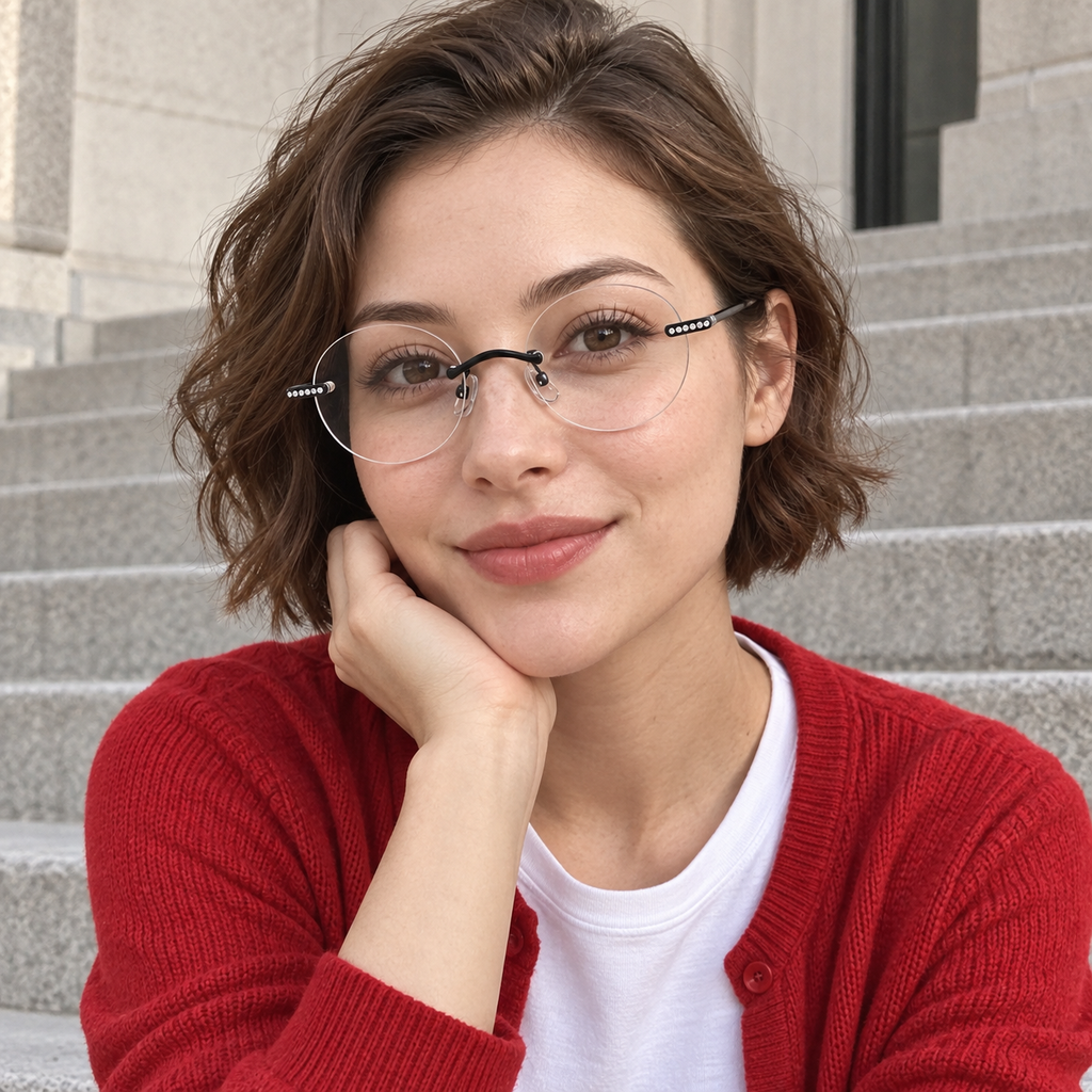 Women's Round Rimless Rhinestone Metal Eyeglasses, Free Shipping on Orders Over $69