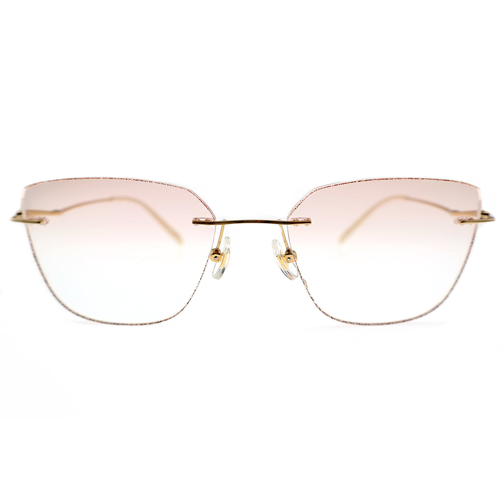 Rimless Gradient Pink Eyeglasses with Gold Frame