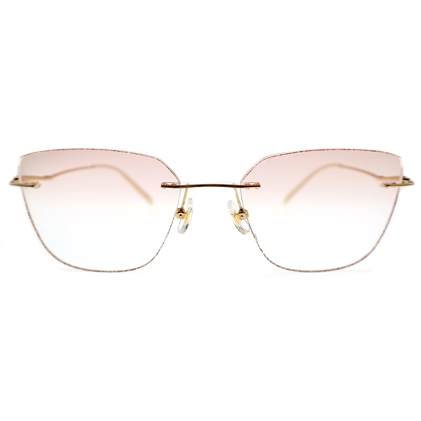 Rimless Gradient Pink Eyeglasses with Gold Frame