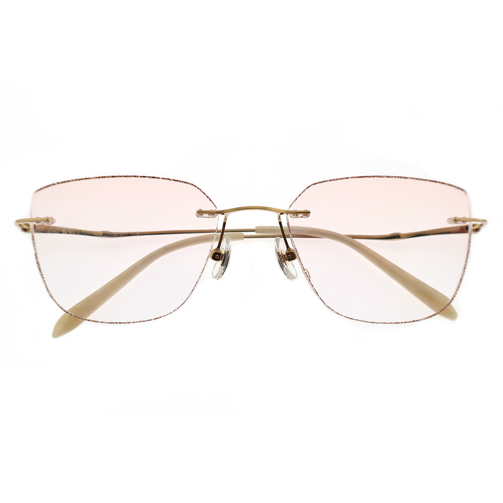Rimless Gradient Pink Eyeglasses with Gold Frame