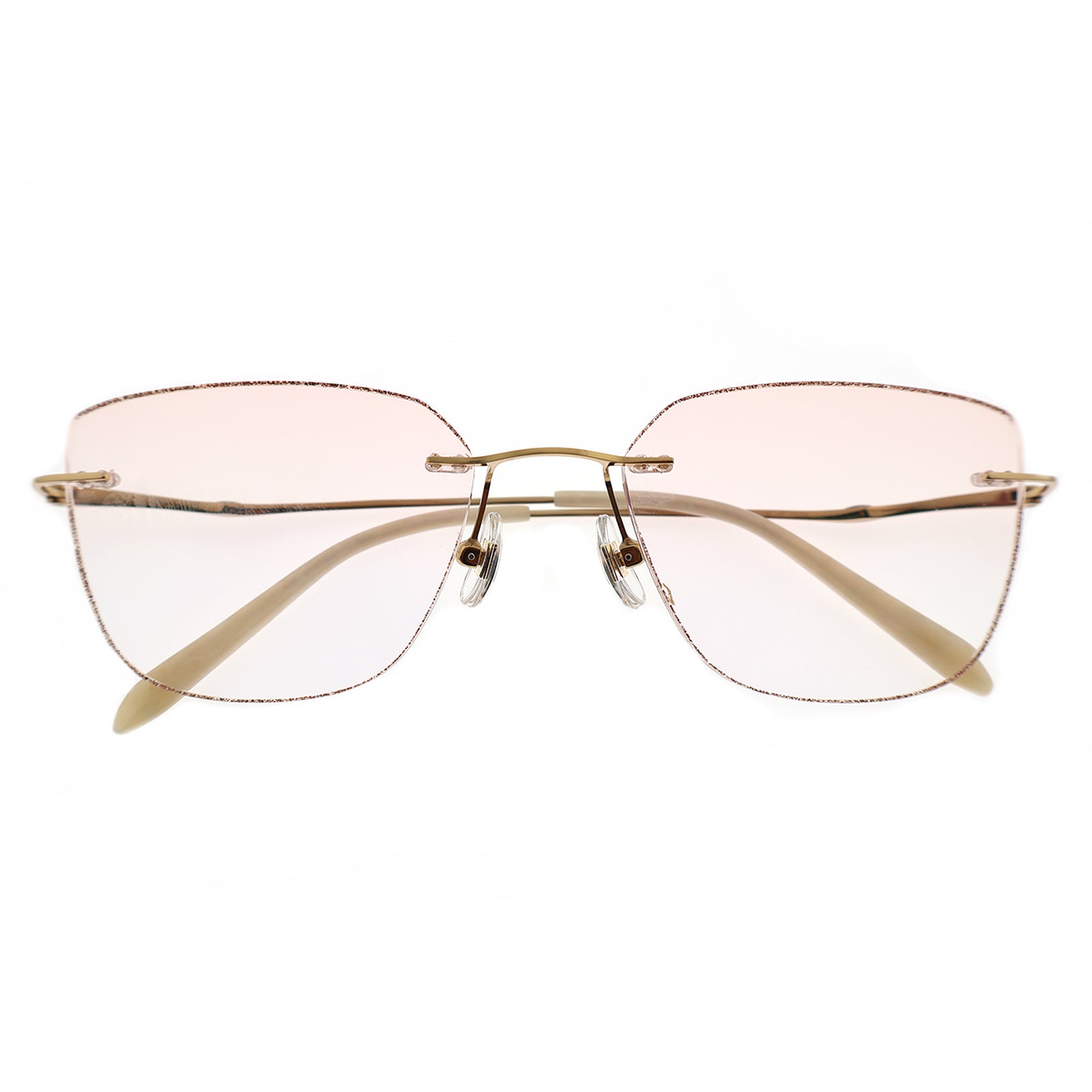 Rimless Gradient Pink Eyeglasses with Gold Frame