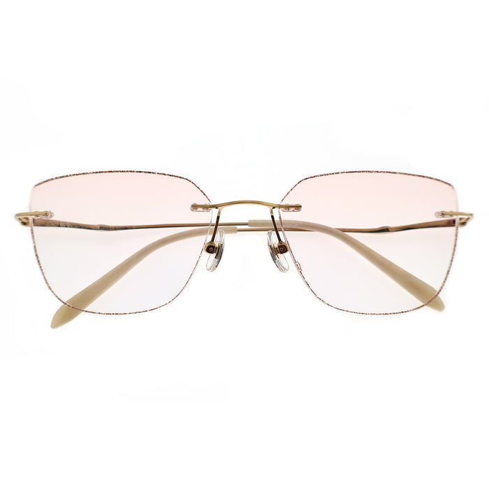 Rimless Gradient Pink Eyeglasses with Gold Frame