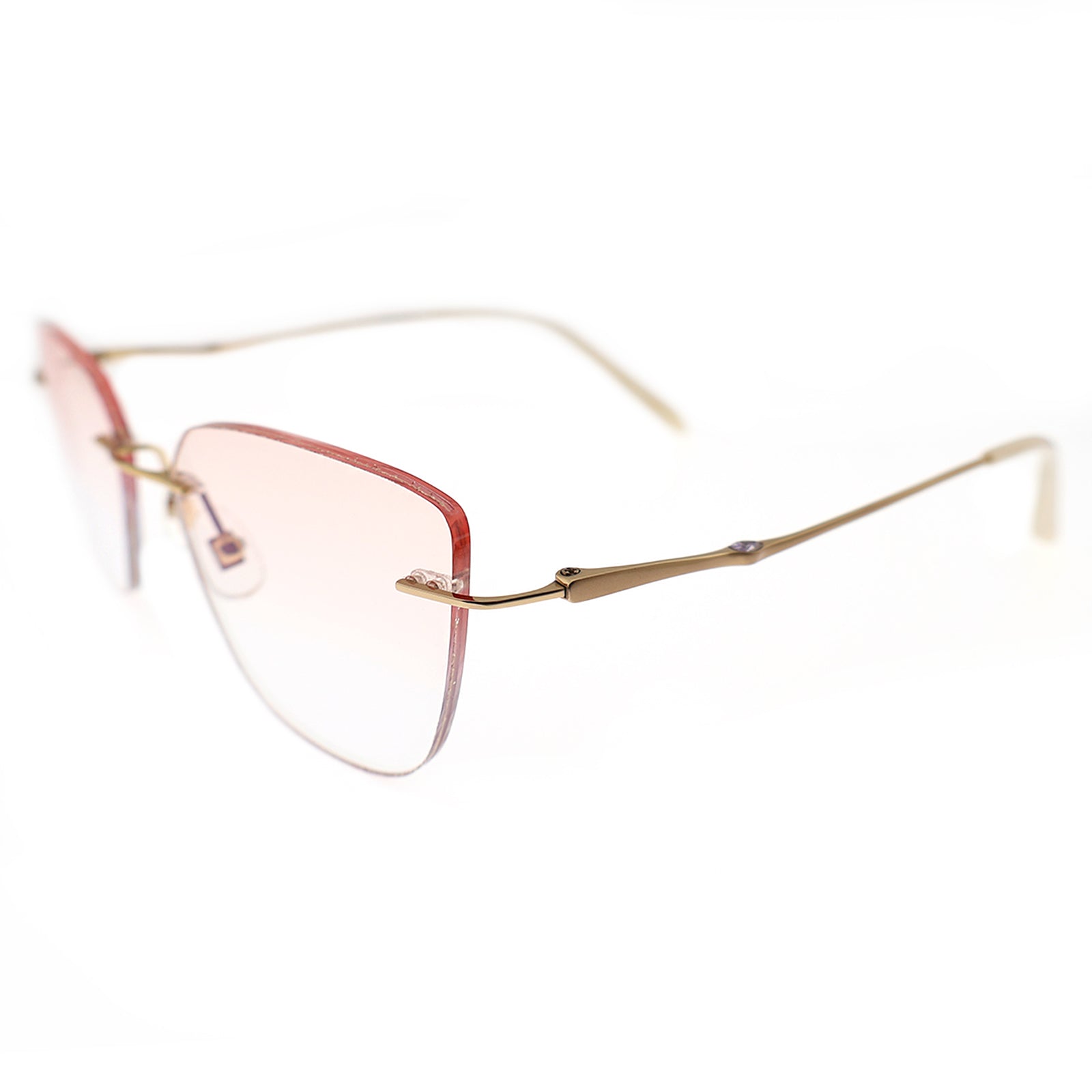 Rimless Gradient Pink Eyeglasses with Gold Frame