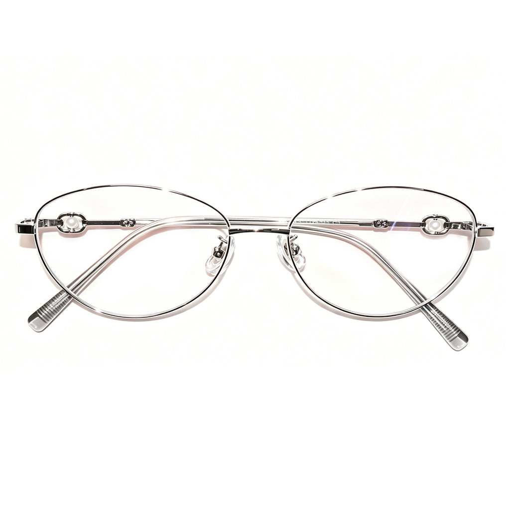 Women Oval Pearl Decor Silver Thin Metal Eyeglasses, Free Shipping on Orders Over $79