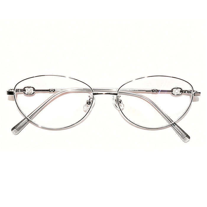 Women Oval Pearl Decor Silver Thin Metal Eyeglasses, Free Shipping on Orders Over $79
