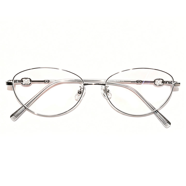 Women Oval Pearl Decor Silver Thin Metal Eyeglasses, Free Shipping on Orders Over $79