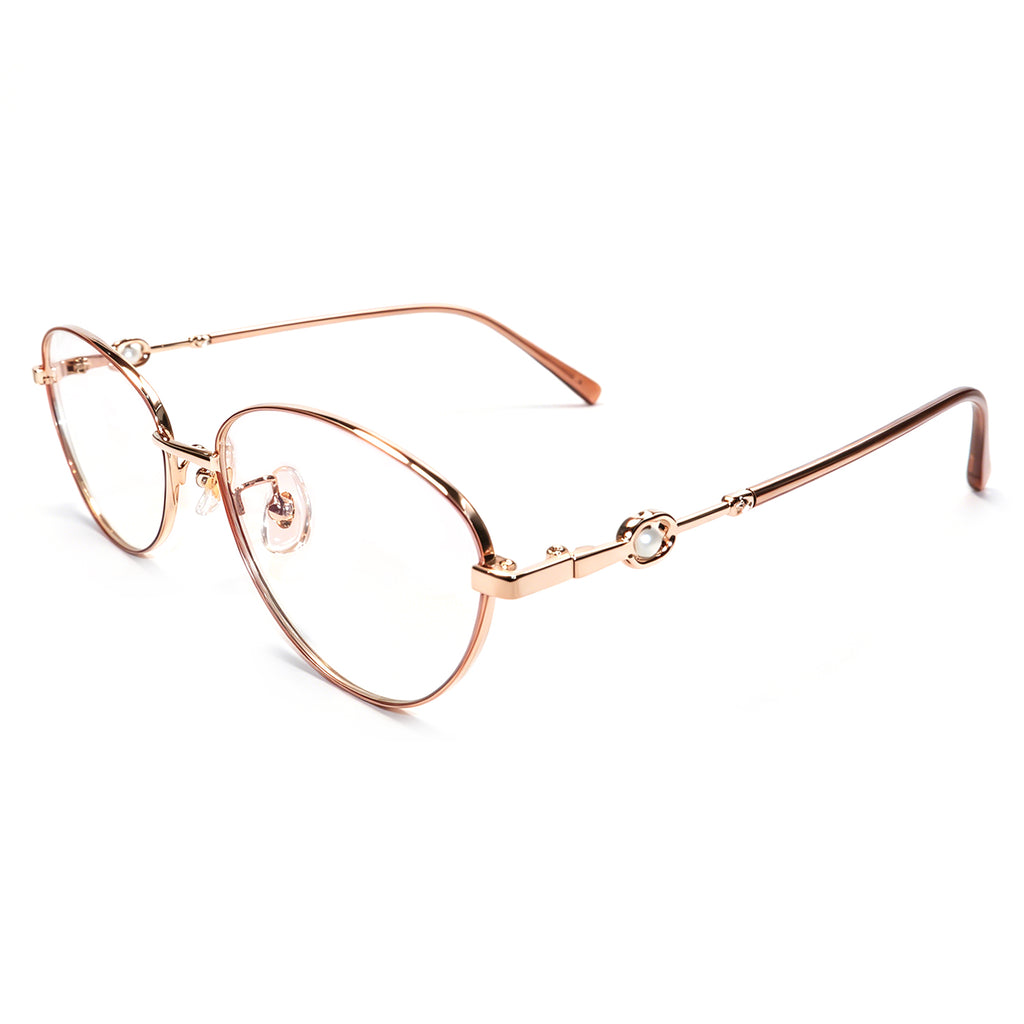 Women Oval Pearl Decor Silver Thin Metal Eyeglasses, Free Shipping on Orders Over $79