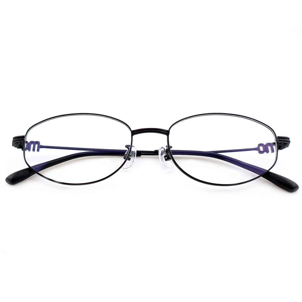 Minimalist Oval Metal Glasses, Purple Temple Details