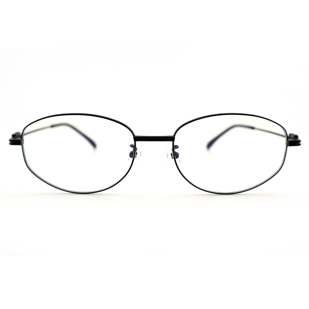 Minimalist Oval Metal Glasses, Purple Temple Details