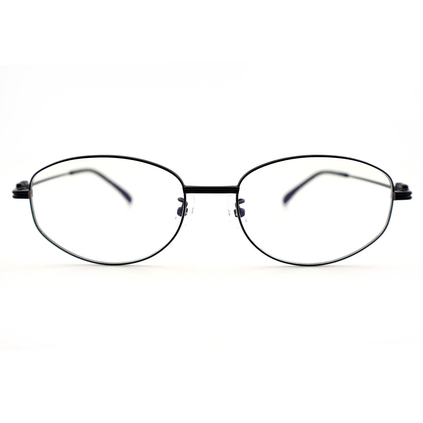 Minimalist Oval Metal Glasses, Purple Temple Details