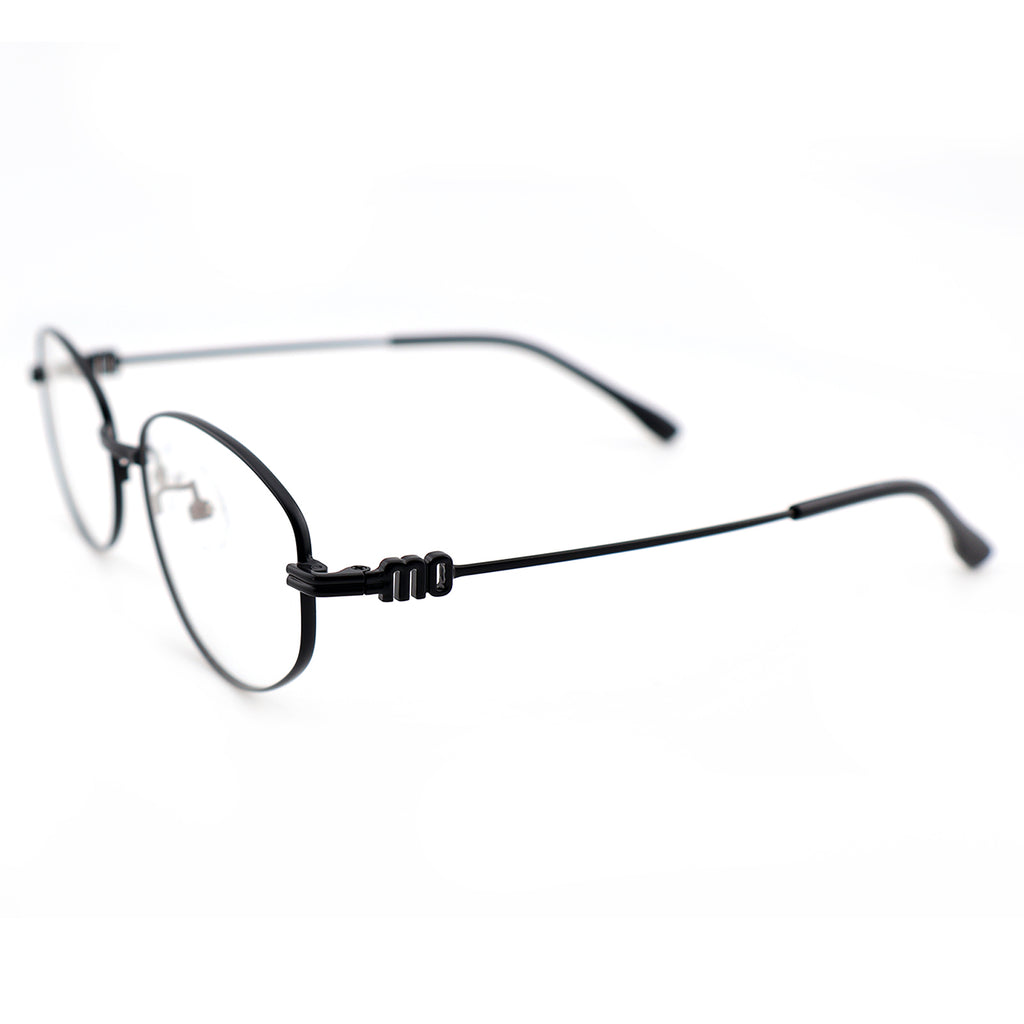 Minimalist Oval Metal Glasses, Purple Temple Details