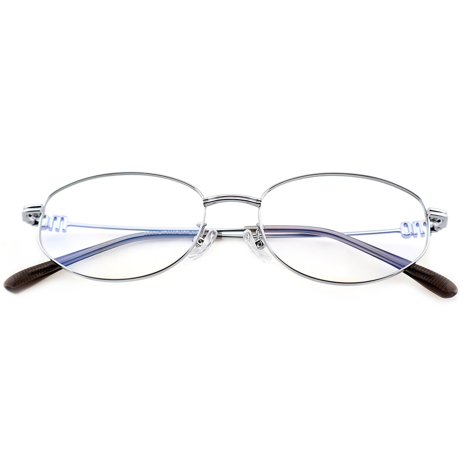 Minimalist Oval Metal Glasses, Purple Temple Details
