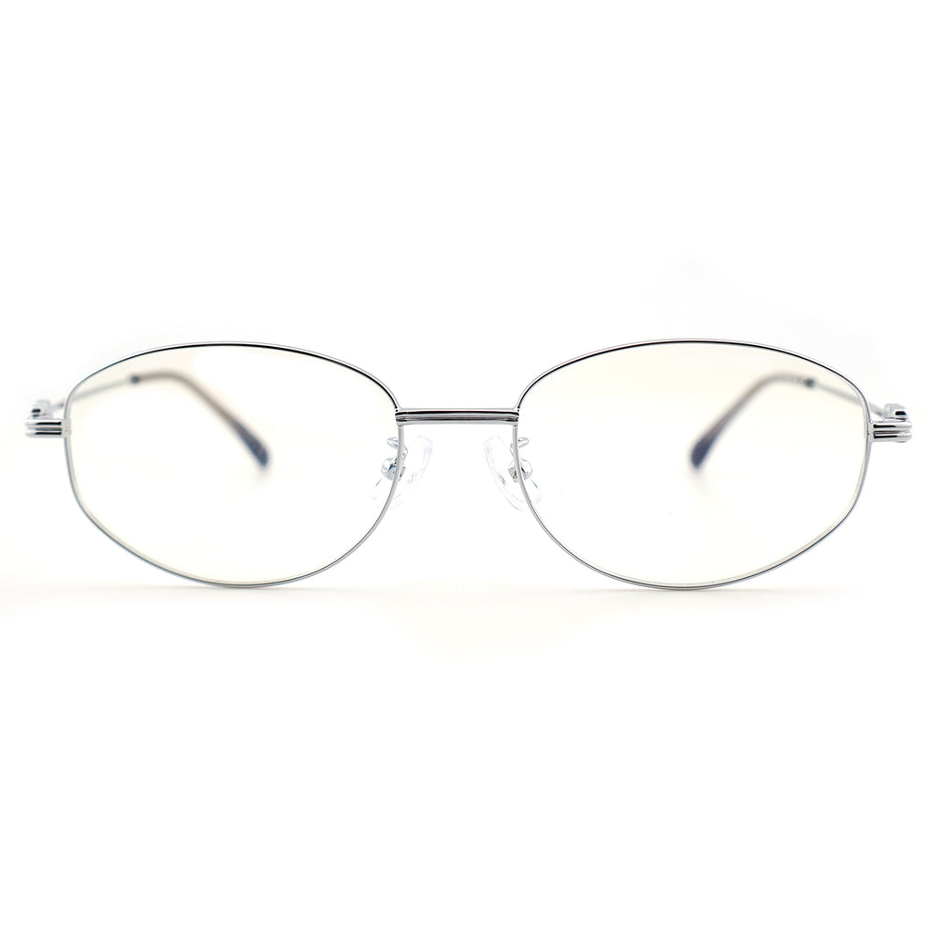 Minimalist Oval Metal Glasses, Purple Temple Details