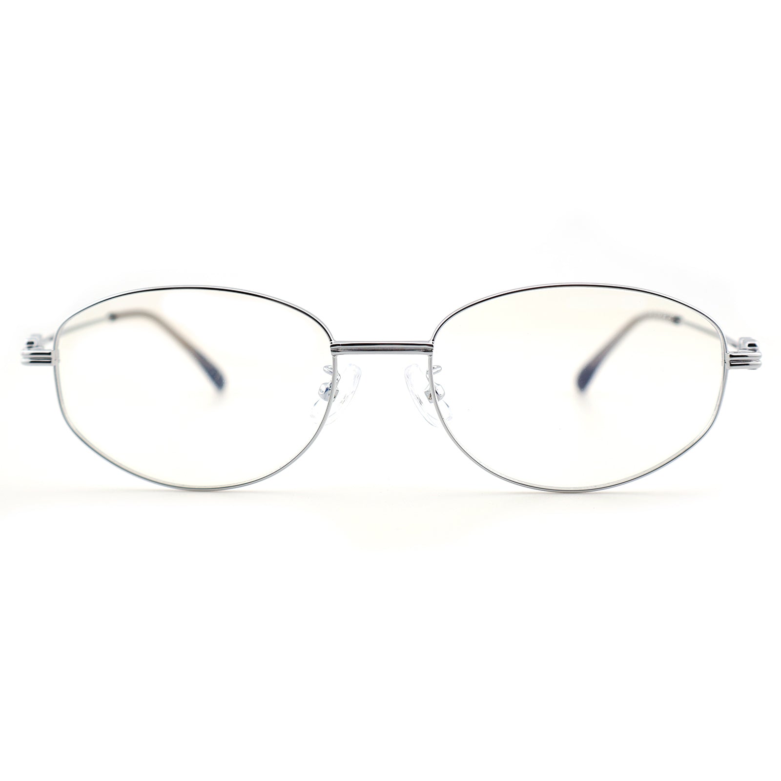 Minimalist Oval Metal Glasses, Purple Temple Details