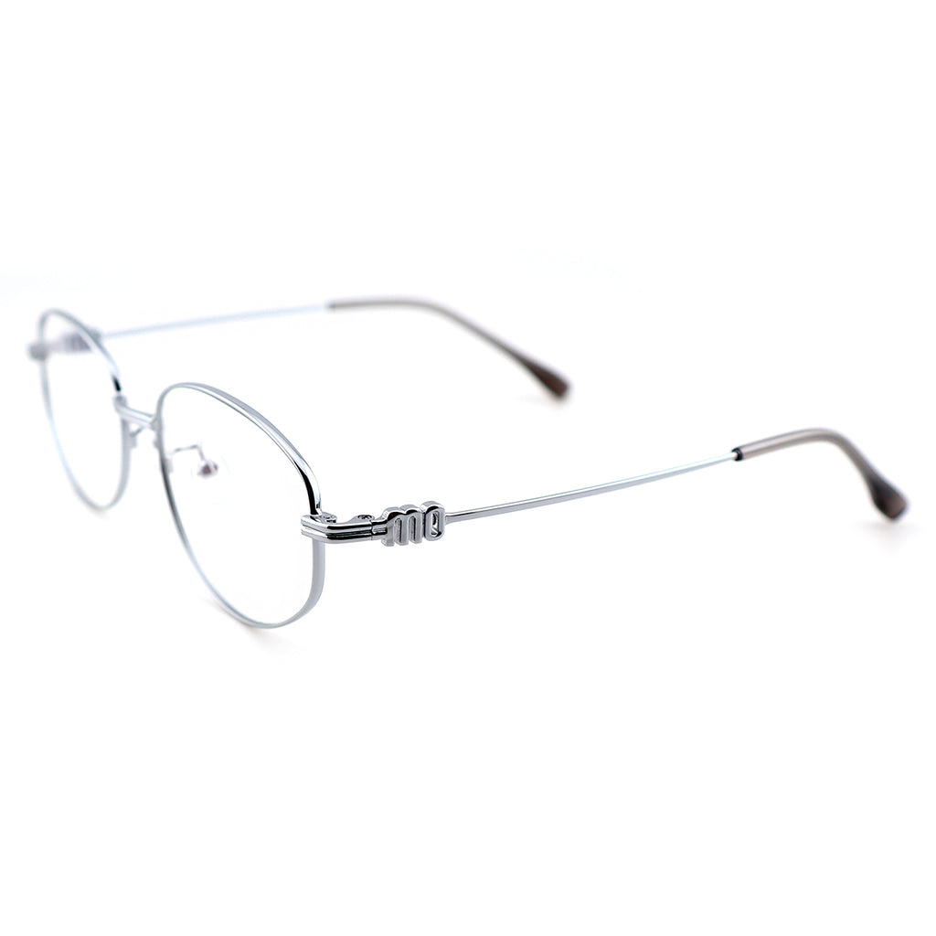 Minimalist Oval Metal Glasses, Purple Temple Details