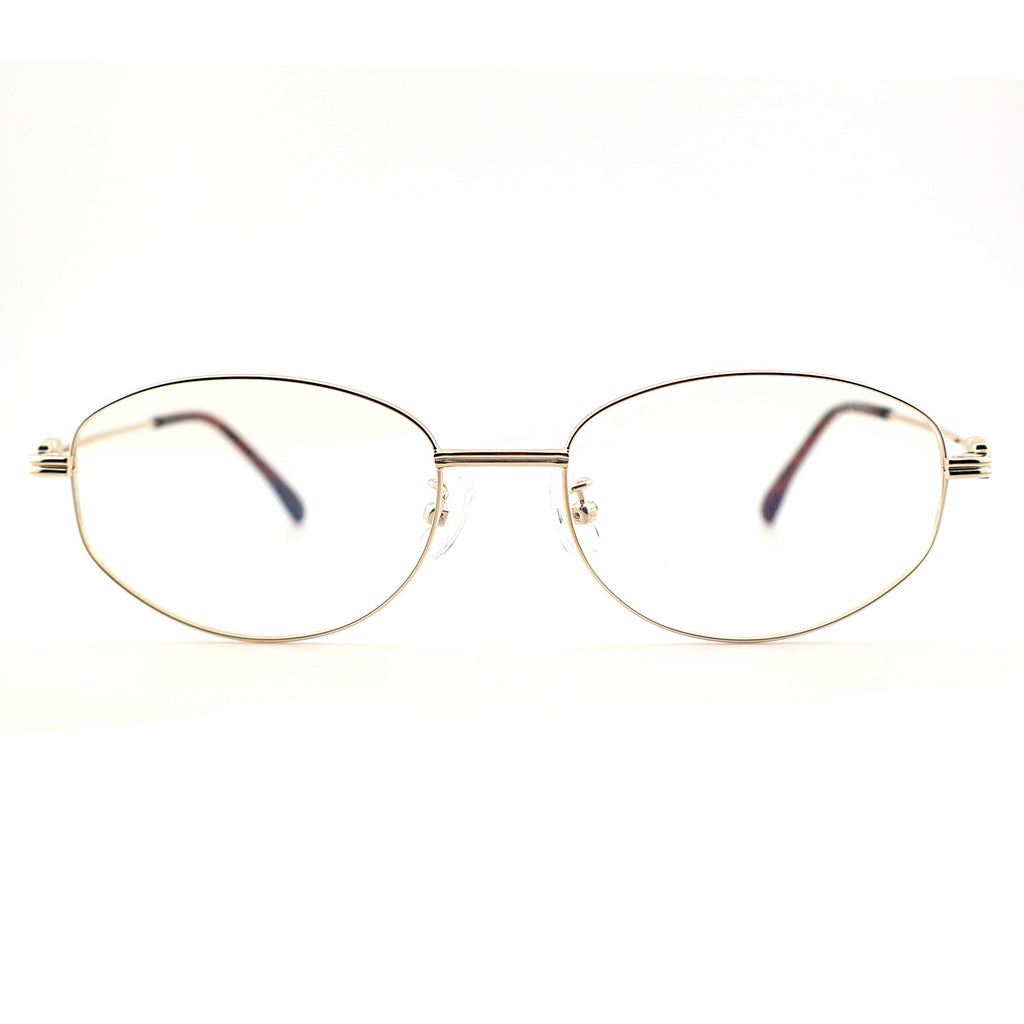 Minimalist Oval Metal Glasses, Purple Temple Details