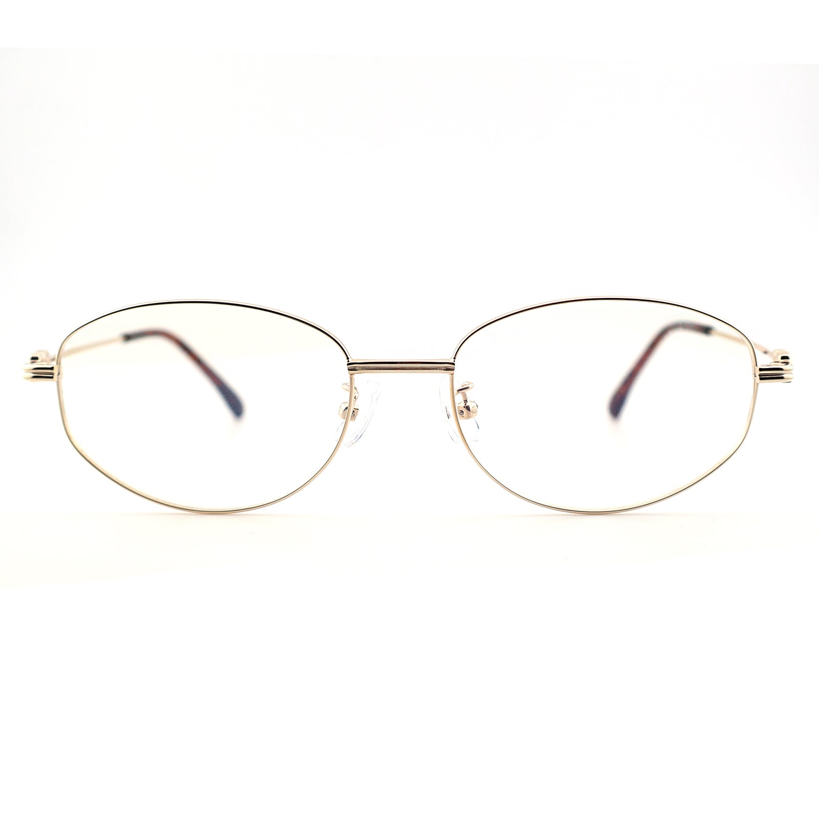 Minimalist Oval Metal Glasses, Purple Temple Details