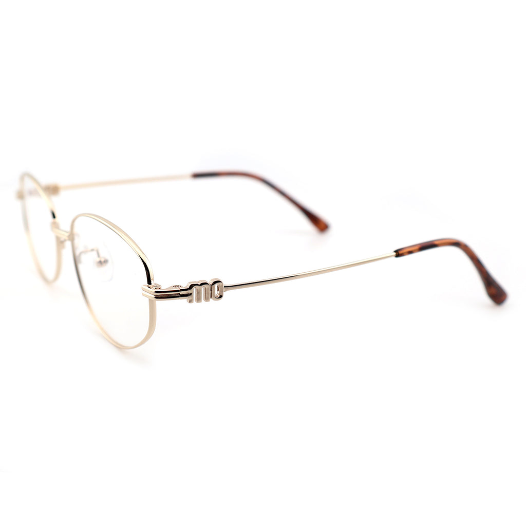 Minimalist Oval Metal Glasses, Purple Temple Details