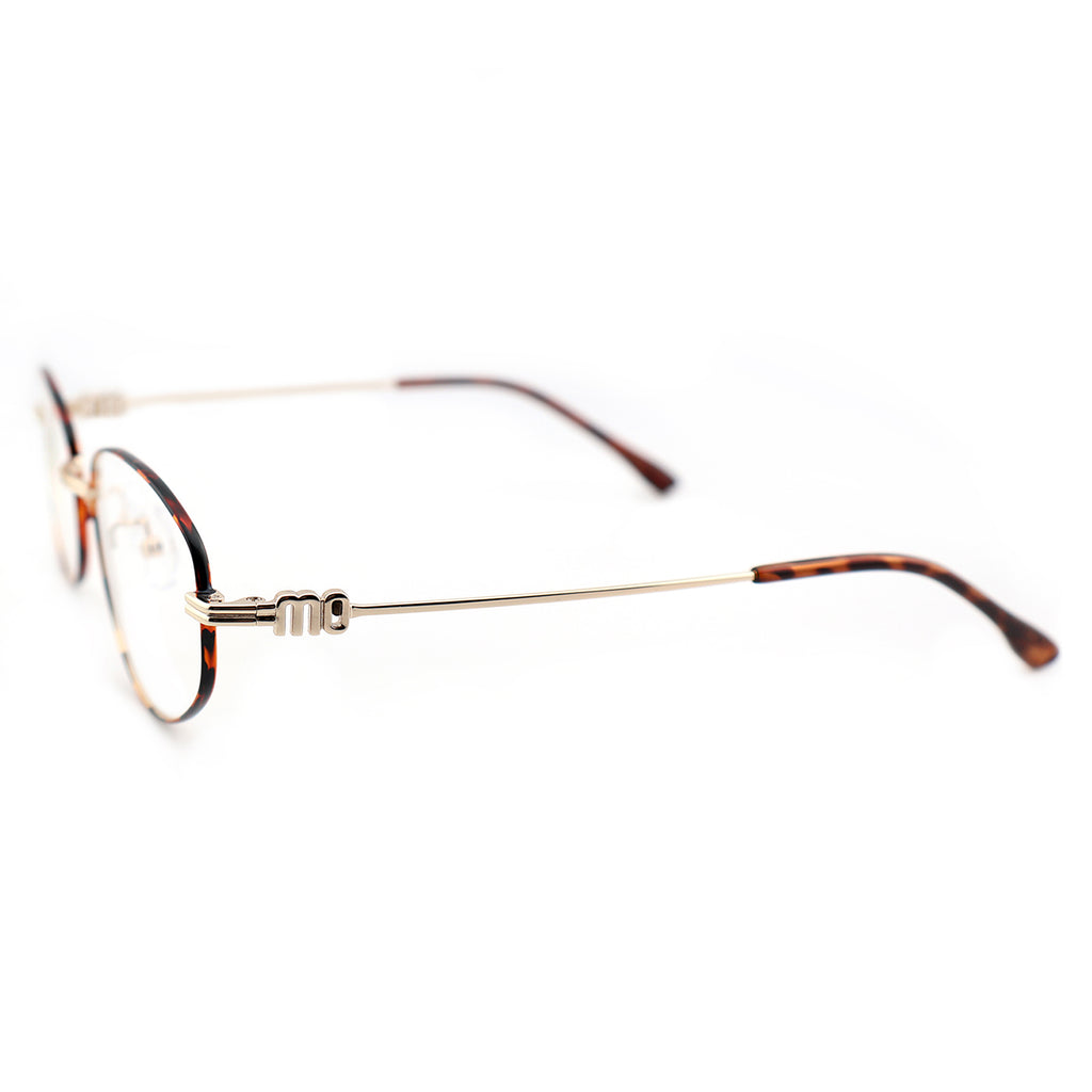 Minimalist Oval Metal Glasses, Purple Temple Details