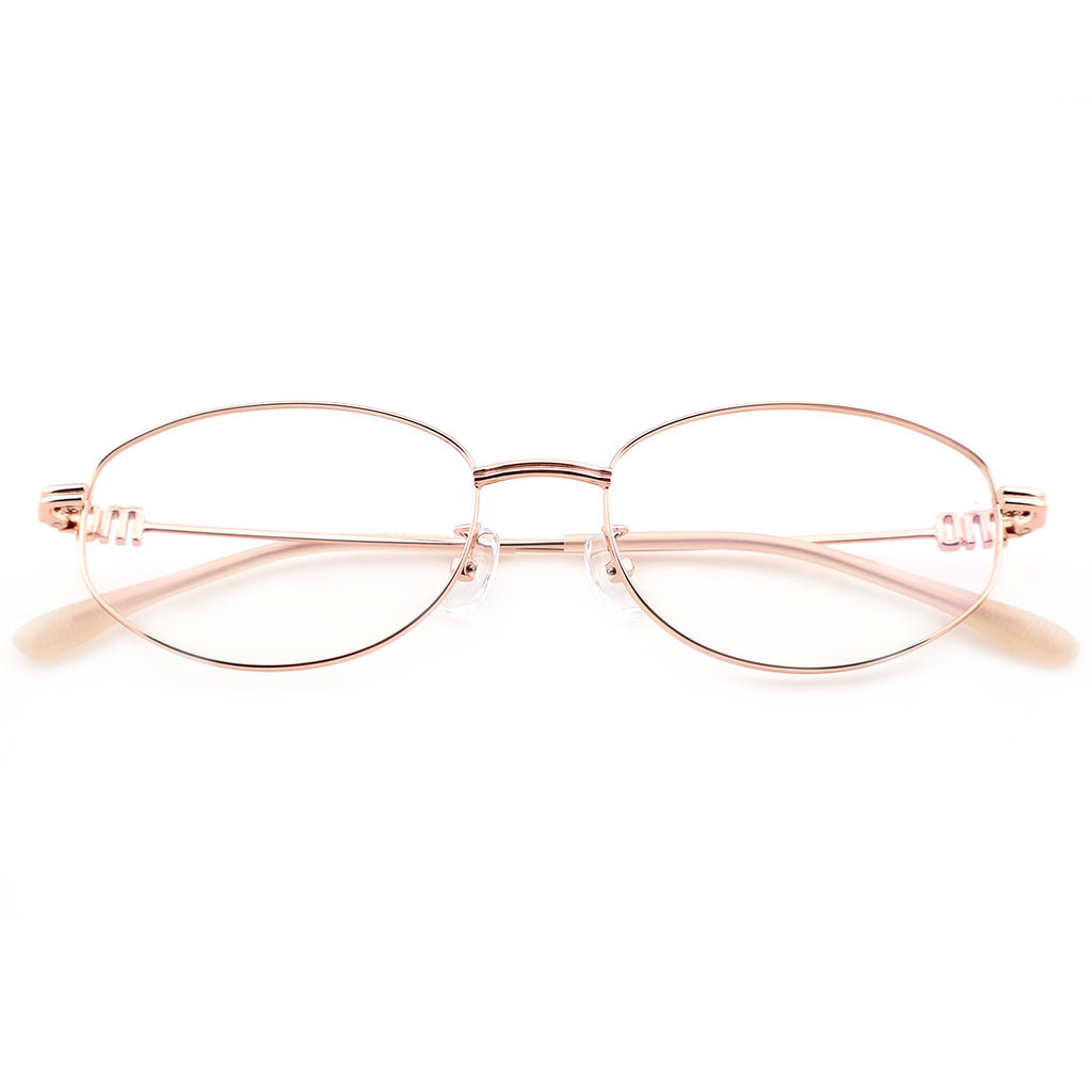 Minimalist Oval Metal Glasses, Purple Temple Details