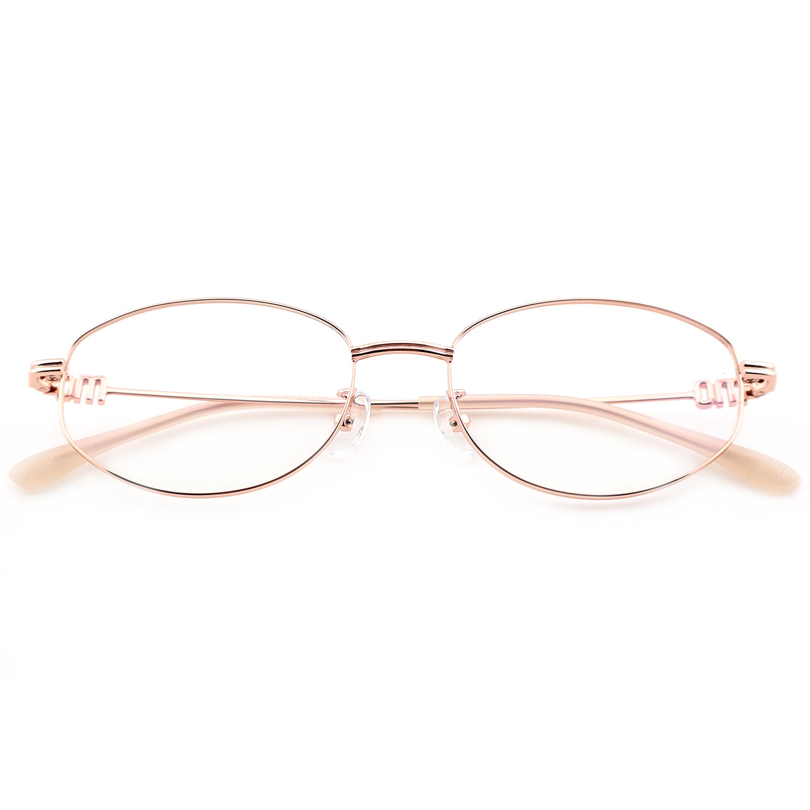 Minimalist Oval Metal Glasses, Purple Temple Details