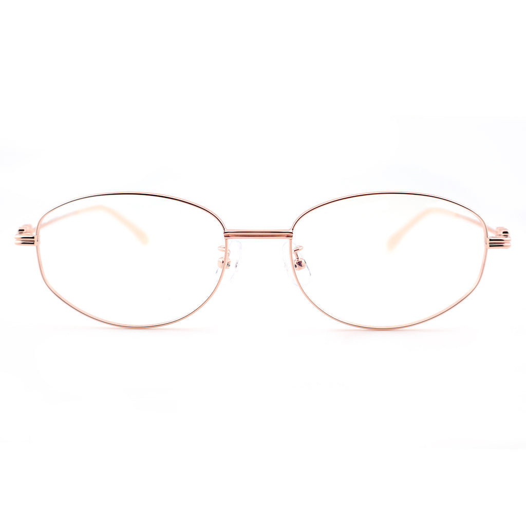 Minimalist Oval Metal Glasses, Purple Temple Details