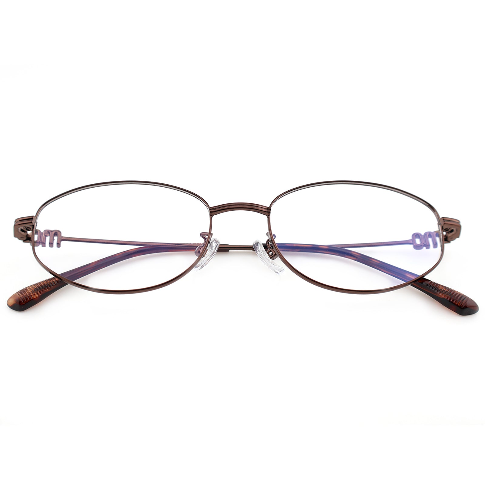 Minimalist Oval Metal Glasses, Purple Temple Details
