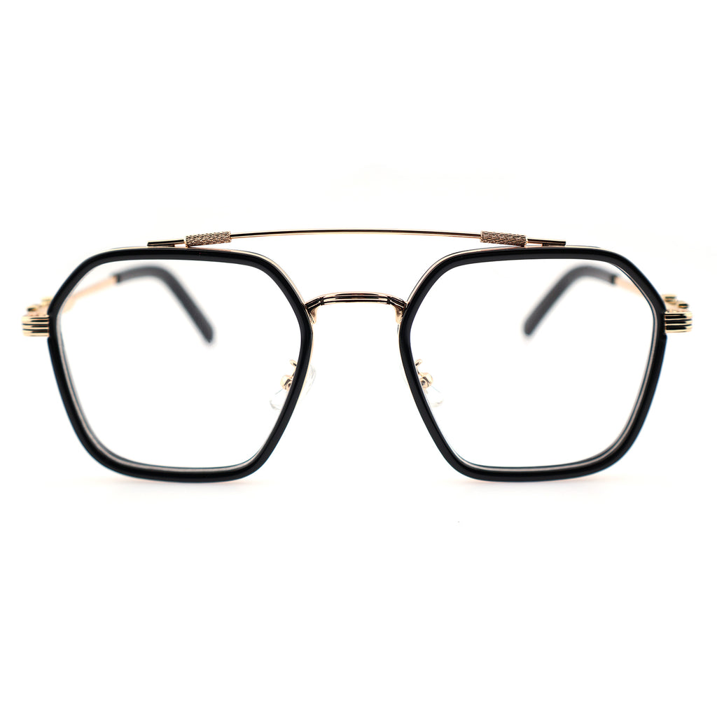 Double Bridge Geometric Hexagonal Metal Eyeglass Frame for Men