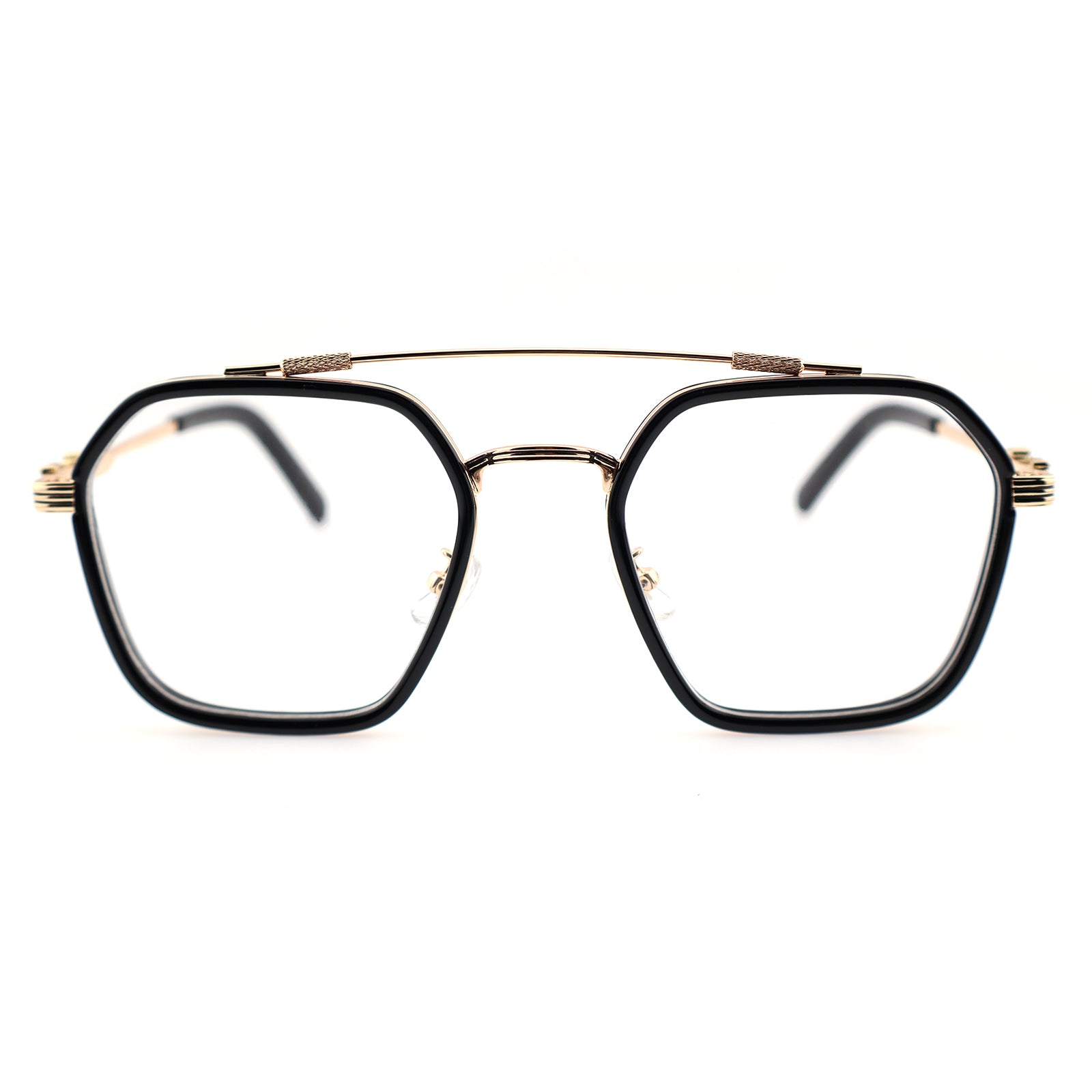 Double Bridge Geometric Hexagonal Metal Eyeglass Frame for Men