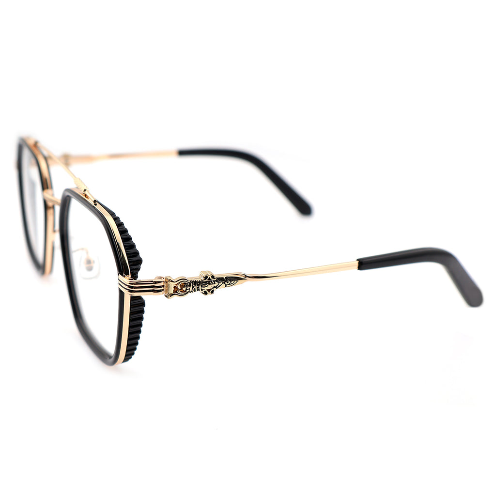 Double Bridge Geometric Hexagonal Metal Eyeglass Frame for Men