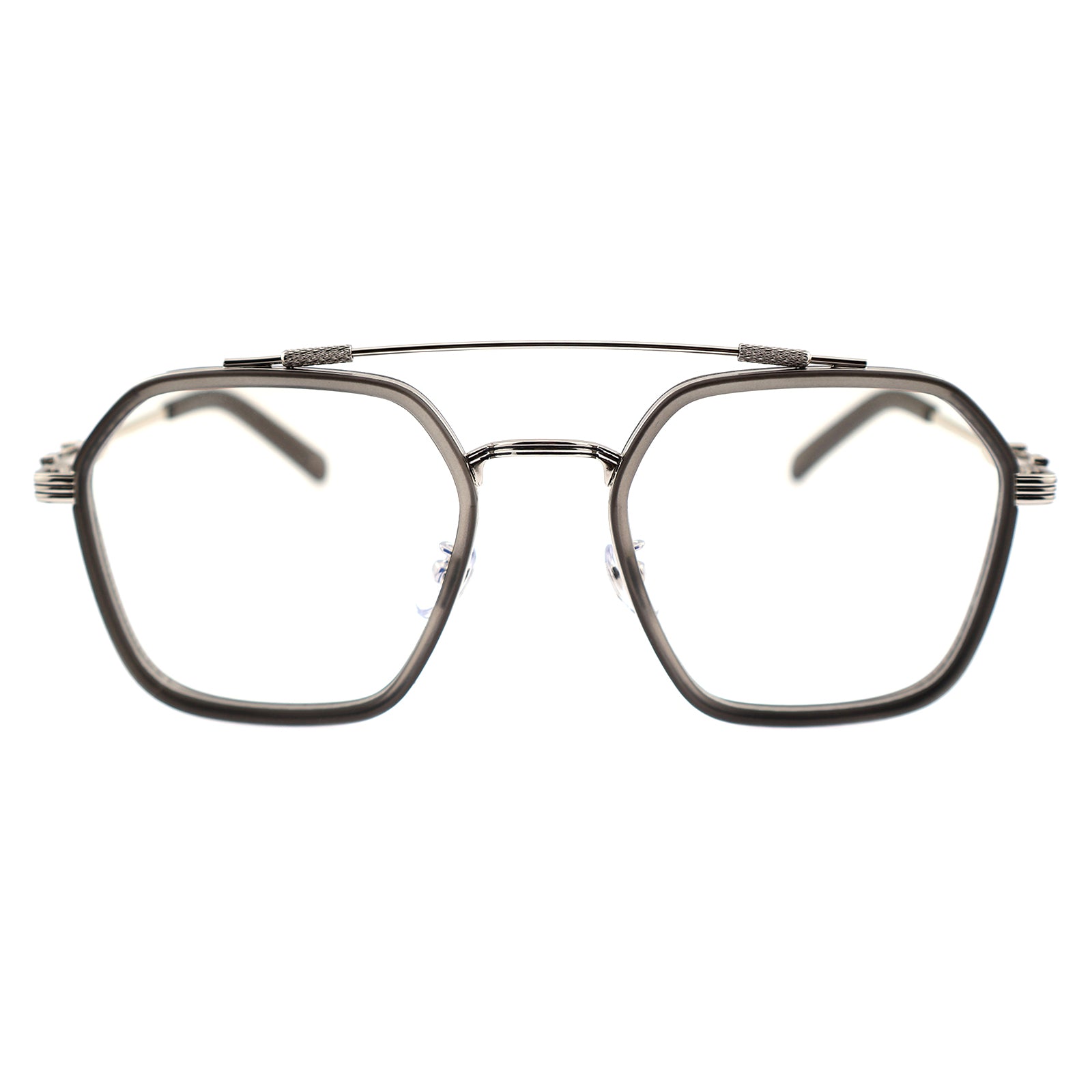Double Bridge Geometric Hexagonal Metal Eyeglass Frame for Men