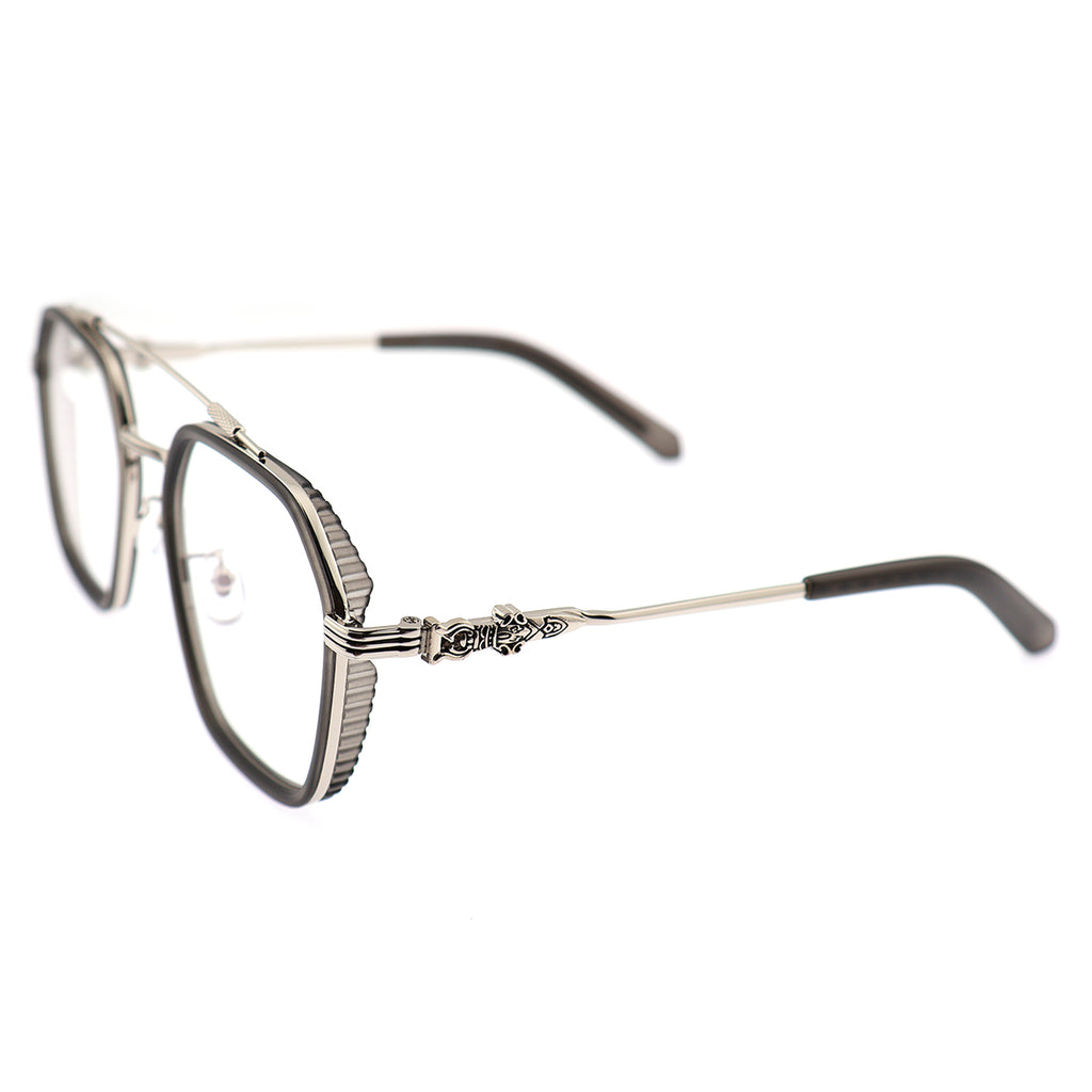 Double Bridge Geometric Hexagonal Metal Eyeglass Frame for Men