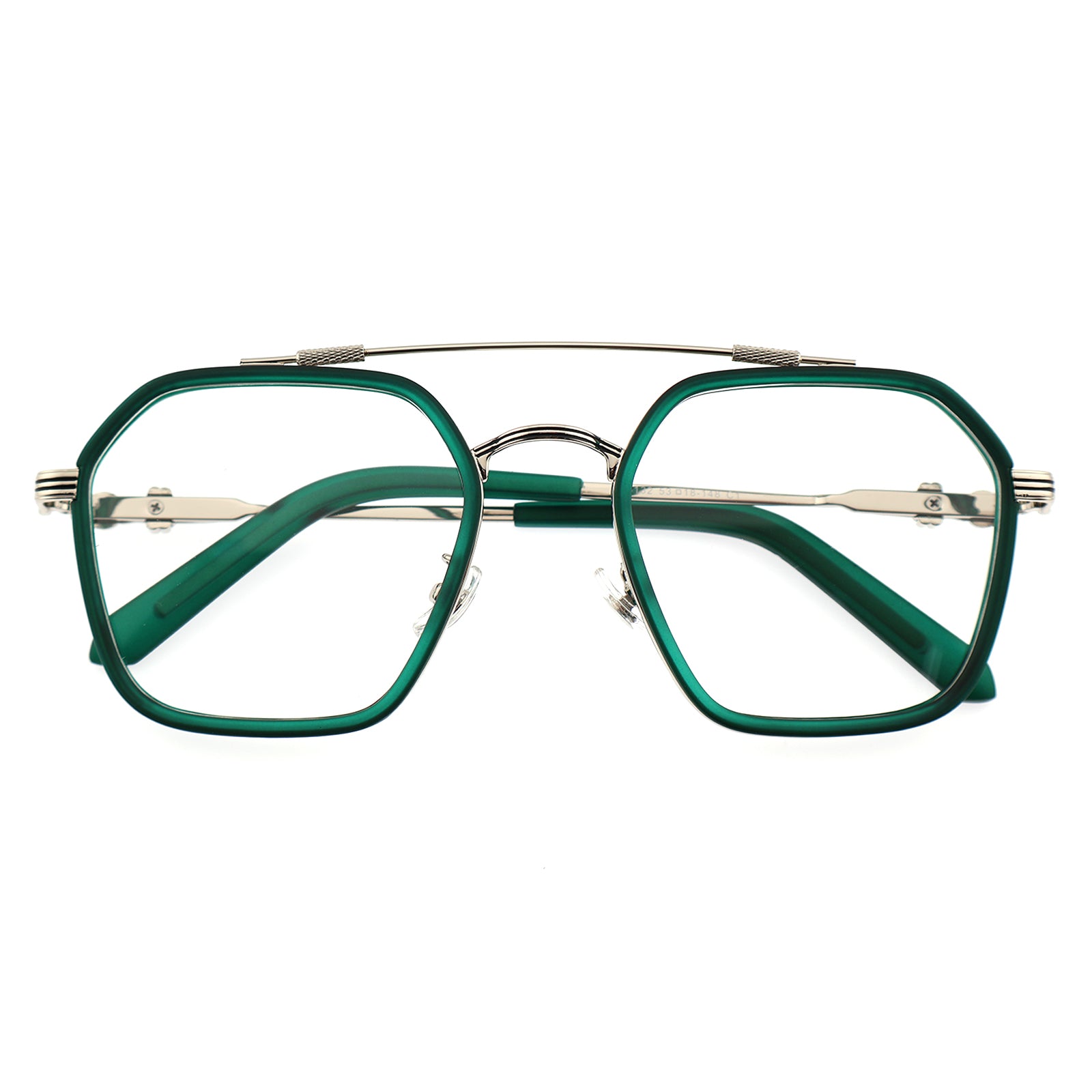 Double Bridge Geometric Hexagonal Metal Eyeglass Frame for Men
