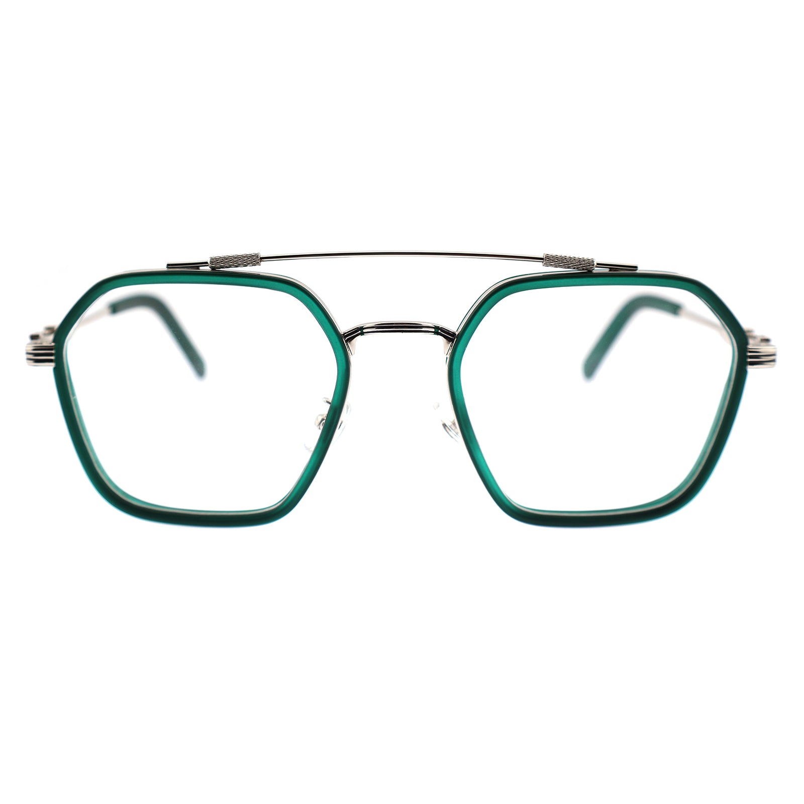 Double Bridge Geometric Hexagonal Metal Eyeglass Frame for Men