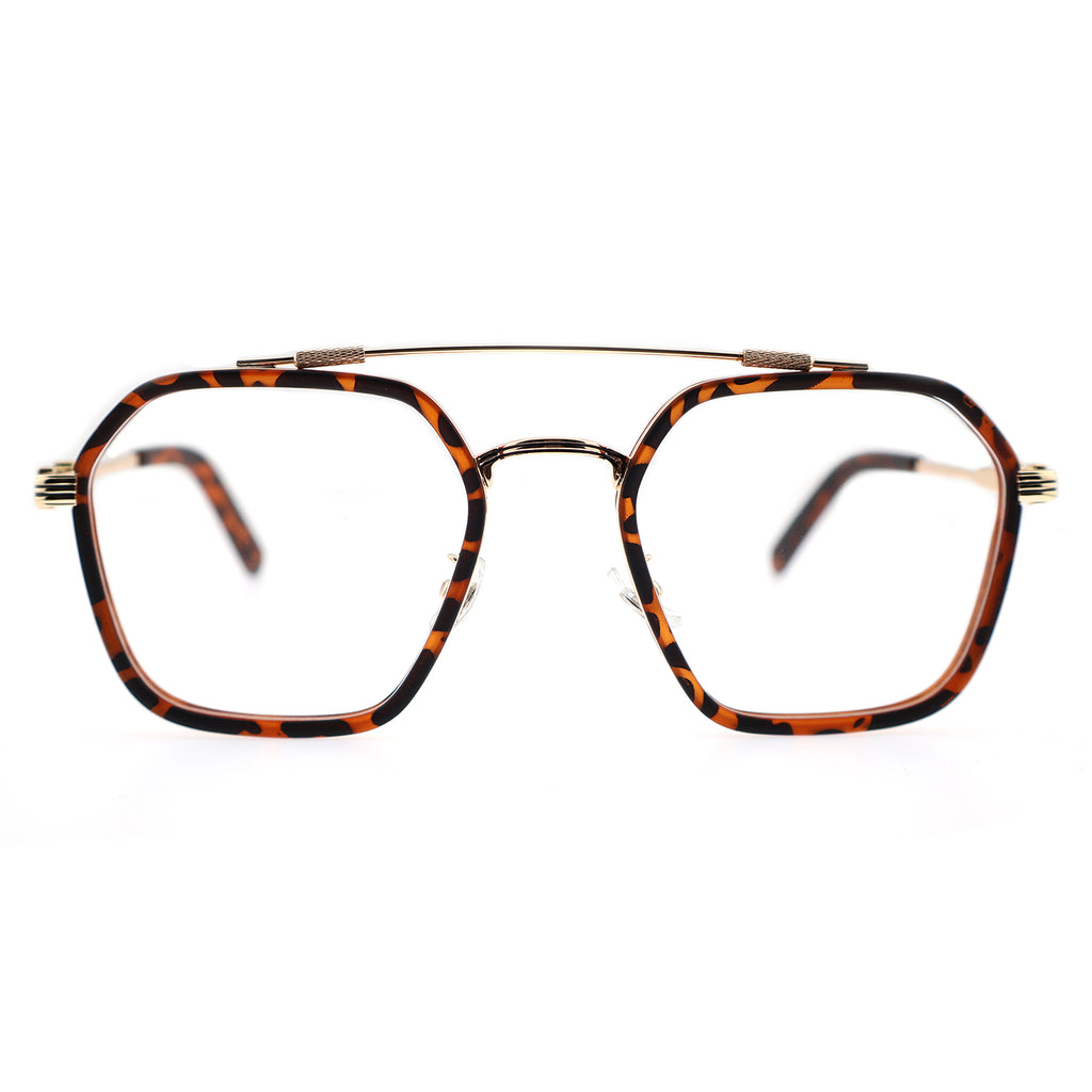 Double Bridge Geometric Hexagonal Metal Eyeglass Frame for Men