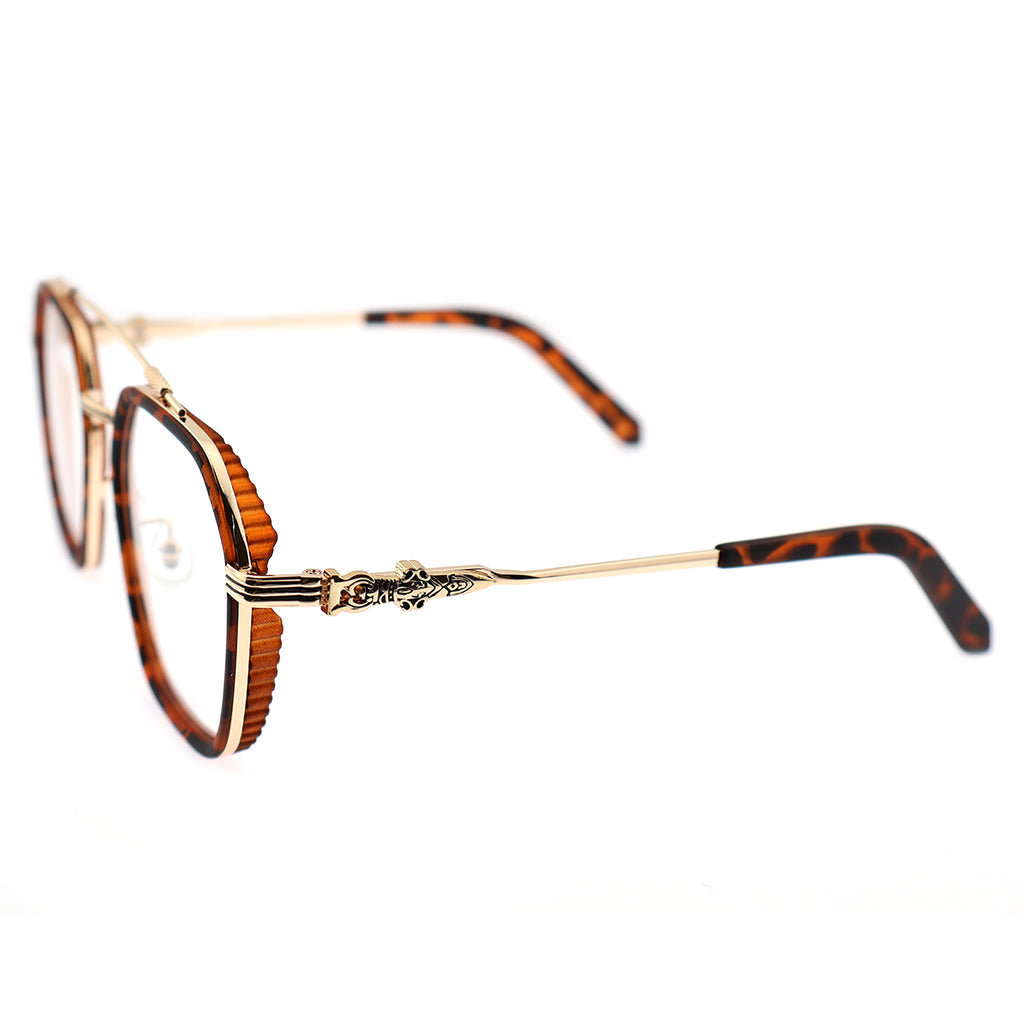Double Bridge Geometric Hexagonal Metal Eyeglass Frame for Men