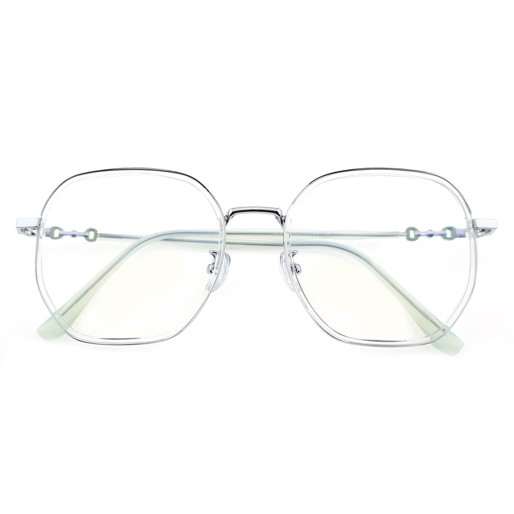 Transparent Clear Square Eyeglasses with Hollow Chain Metal Temples