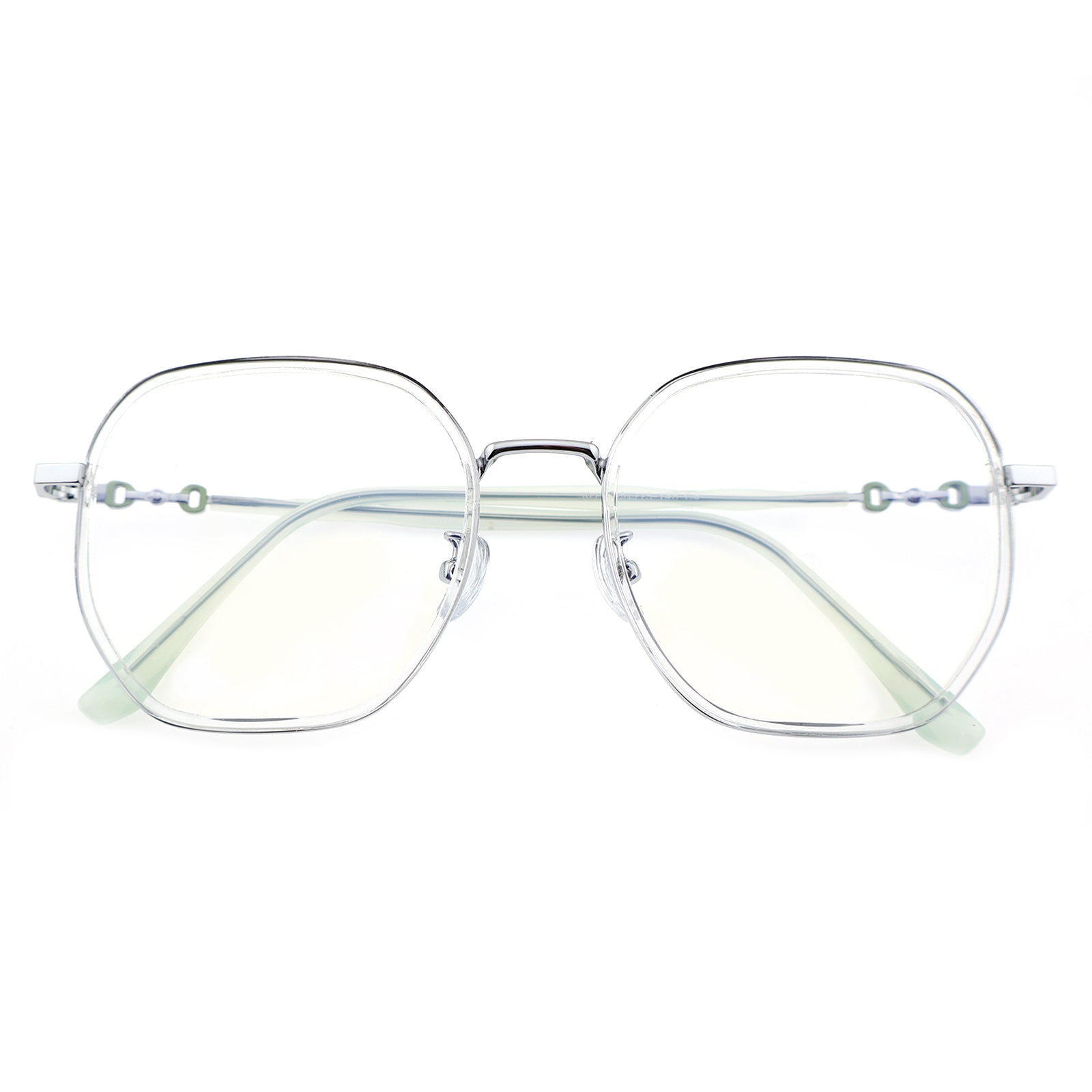 Transparent Clear Square Eyeglasses with Hollow Chain Metal Temples