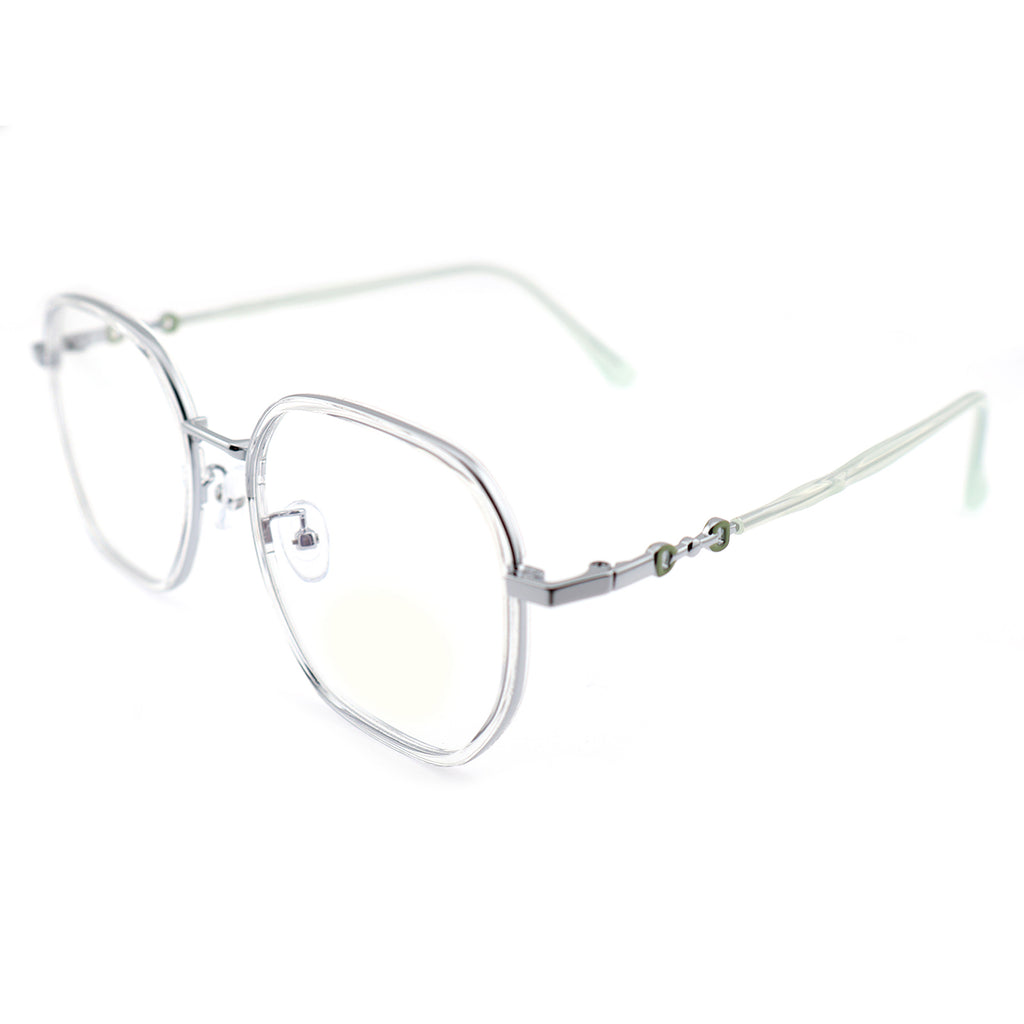 Transparent Clear Square Eyeglasses with Hollow Chain Metal Temples