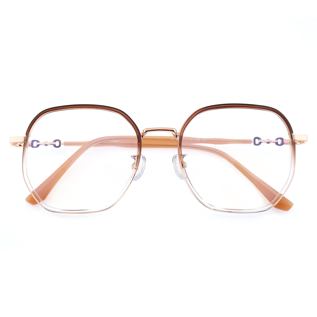 Transparent Clear Square Eyeglasses with Hollow Chain Metal Temples