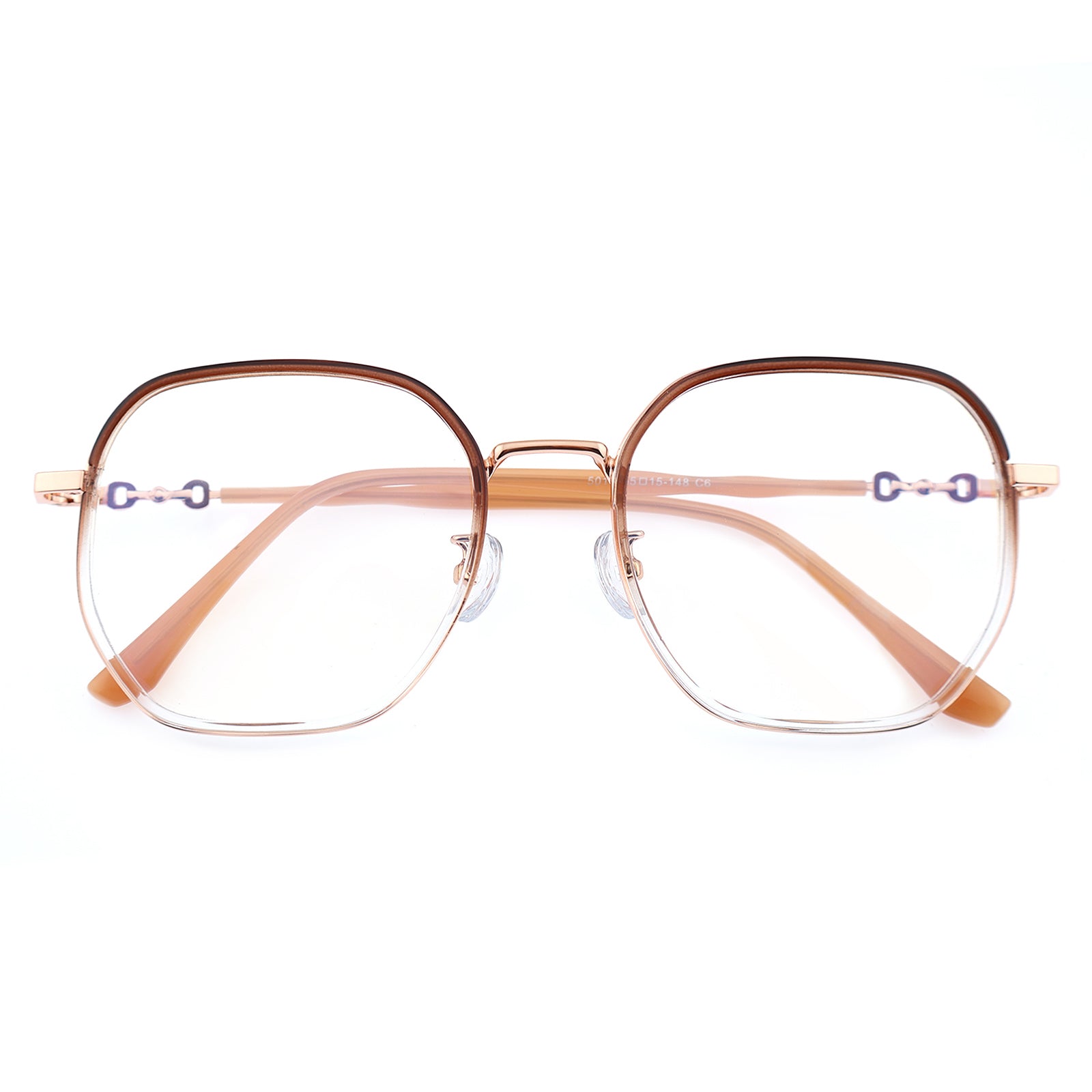 Transparent Clear Square Eyeglasses with Hollow Chain Metal Temples