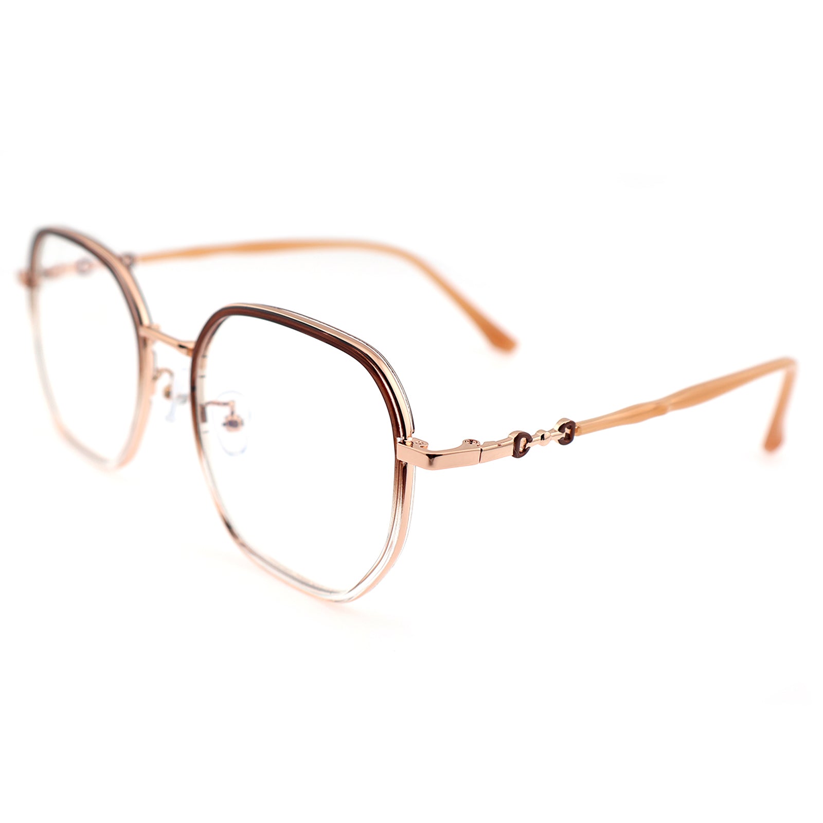 Transparent Clear Square Eyeglasses with Hollow Chain Metal Temples