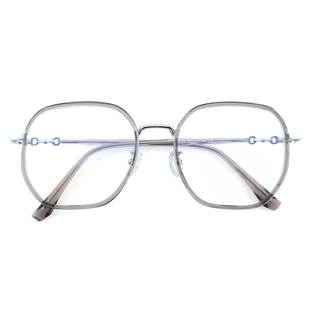 Transparent Clear Square Eyeglasses with Hollow Chain Metal Temples