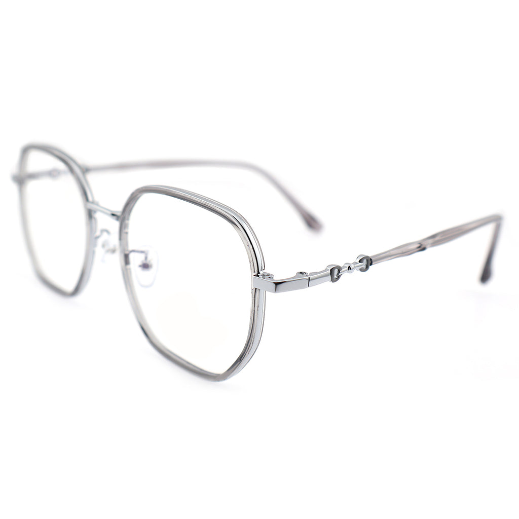 Transparent Clear Square Eyeglasses with Hollow Chain Metal Temples